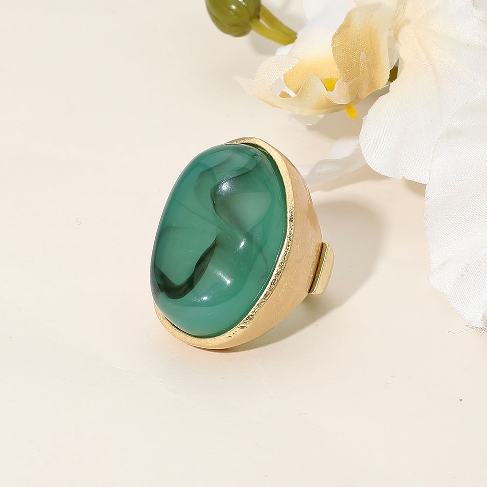 Blue Zircon Marbled Oval Stone Stretch Bold Statement Ring Boho Cocktail Jewelry